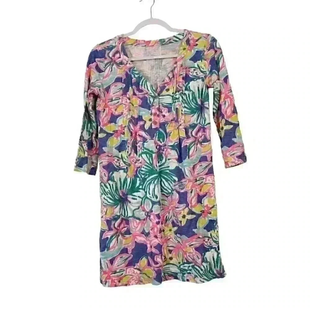 Lilly Pulitzer Dress Size XS Multicolor Floral Amberly Swing Iris Blue Casa Azul